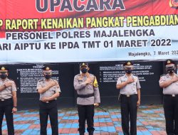 Kapolres Majalengka Pimpin Upacara Korp Raport Kenaikan Pangkat Pengabdian TMT 01 Maret 2022