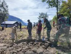 MANUNGGAL BERSAMA RAKYAT SATGAS 412 KOSTRAD OLAH LAHAN PERKEBUNAN GUNA TINGKATKAN EKONOMI