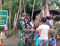 MENYAMBUT HUT YONIF 126/KC KE 60 TAHUN SATGAS PAMTAS YONIF 126/KC POS KALIMAO BAGIKAN PAKAIAN LAYAK PAKAI
