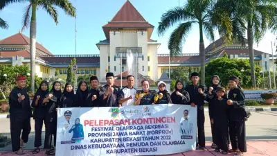 Pelepasan Atlit PPSI kabupaten Bekasi pada FORPROV JABAR IV 2022 dari halaman Kantor Bupati Bekasi