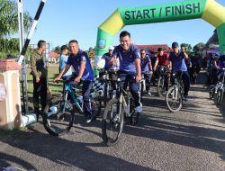 Sambut HUT Bhayangkara ke-76 th 2022, Polres Beltim Gelar Sepeda Gembira dan Senam Bersama