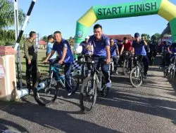 Sambut HUT Bhayangkara ke-76 th 2022, Polres Beltim Gelar Sepeda Gembira dan Senam Bersama
