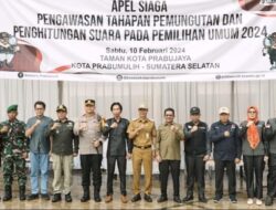 Apel Siaga pengawasan Tahapan Pemungutan dan Suara pada Pemilihan Umum 2024 .Di Halaman Taman Kota Prabujaya