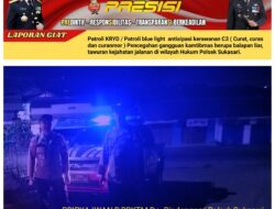 Sukasari melaksanakan patroli malam ke tempat-tempat rawan gangguan kamtibmas di wilayah  kecamatan sukasari
