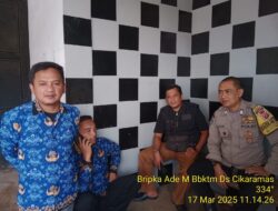 Bripka Ade Mulyana Bhabinkamtibmas Desa Cikaramas Tanjungmedar Polres Sumedang melaksanakan sambang/silatrahmi kamtibmas ke aparatur Desa Cikaramas