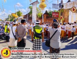 Bhabinkamtibmas Sanur Kaja Bersama Pecalang Amankan Upacara Mendak Lingga Karya Baligia di Griya Buruan Sanur