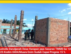 Pembangunan Musholla Daruljanah di Desa Harapan Jaya Dikebut, Progres Capai 15% Berkat Dukungan TMMD dan Pemerintah Desa